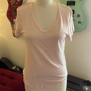 H&M 100% Linen lightweight t-shirt with rounded v-neck in pink XS